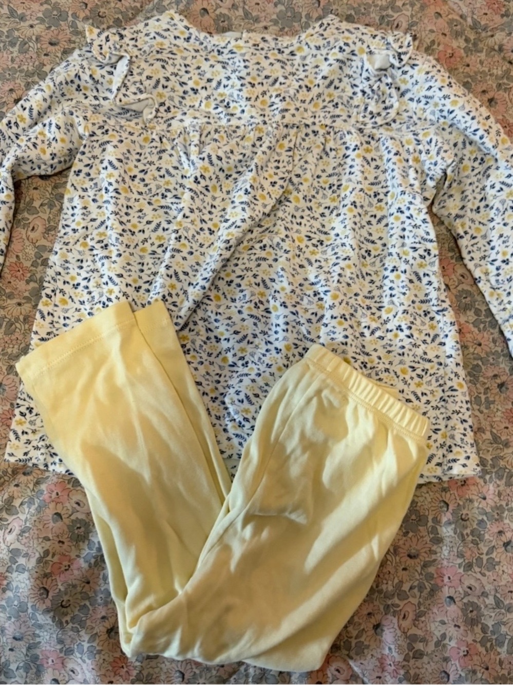 Yellow Floral Matching Set for Kids - Soft Cotton Top & Yellow Pants